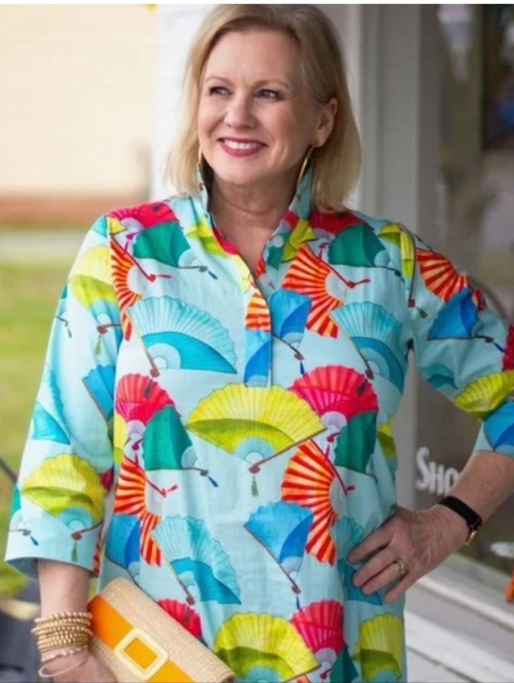 Holly Shae Arden Fan Print Tunic Top M/L
